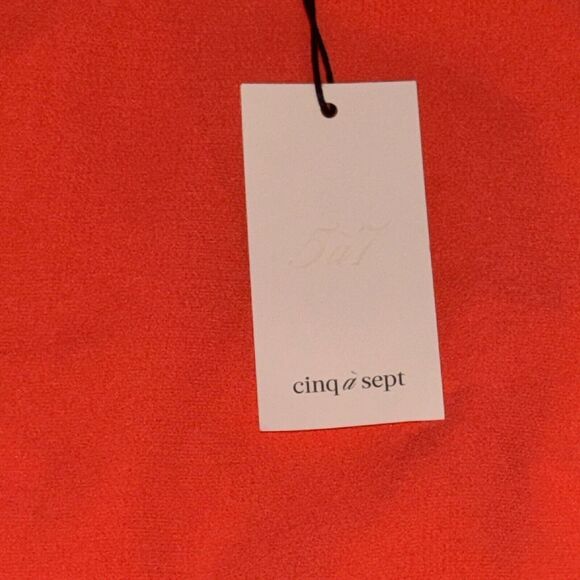 Cinq A Sept Imogen Dress Women's 6 Hot Coral Ruched Crepe S/S Back Side Zip NWT - Picture 4 of 9